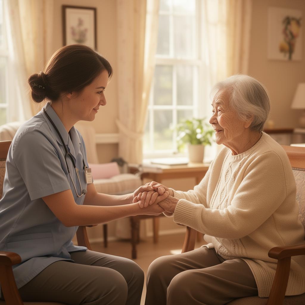 Caregiver with senior resident
