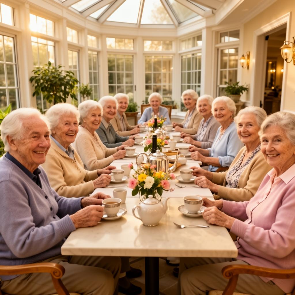 Seniors enjoying tea together